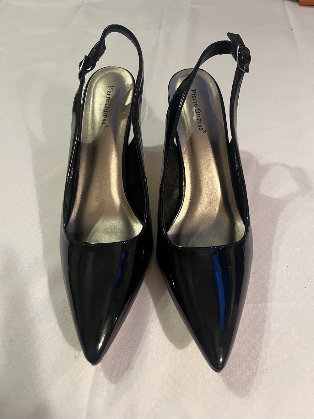 Pierre Dumas Navy Patent Slingback Pointed Pumps New without Box